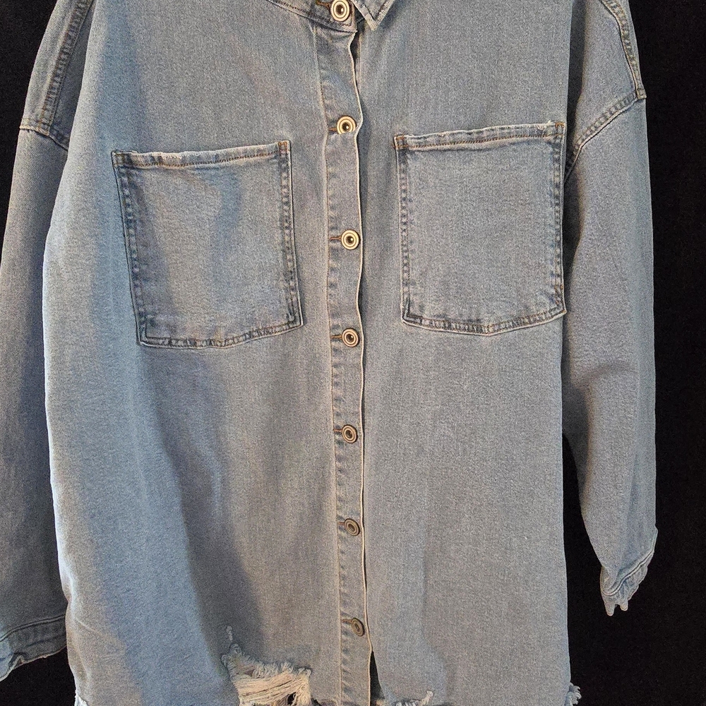 Blue Denim Button-Up Shirt - Picture 2 of 4